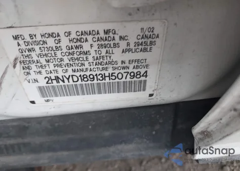 2003 Acura Mdx from USA, damaged, VIN 2HNYD18913H507984